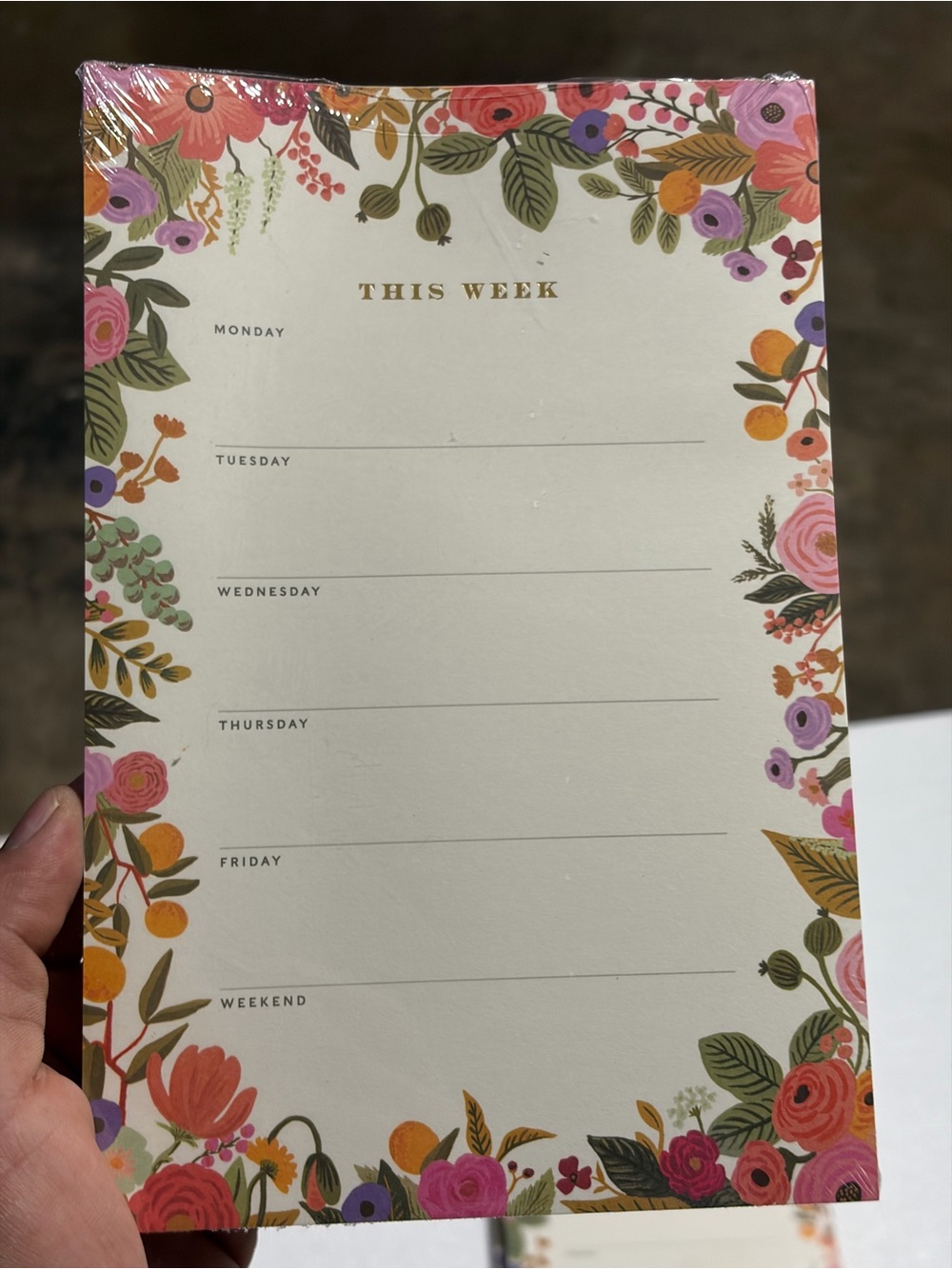 Rifle Paper Co. Floral Weekly Planner Notepad - Pink, Green & Gold Accents